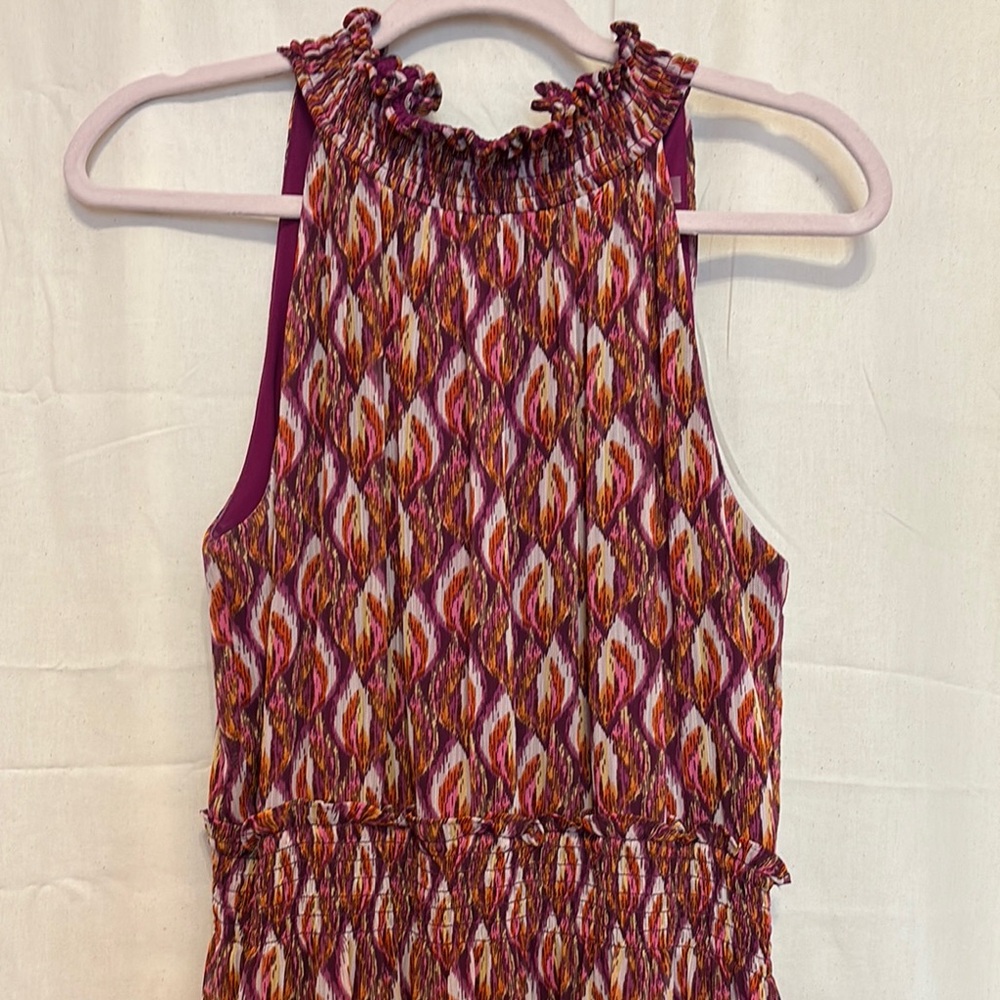 Taylor Purple and Red Maxi Dress with Smocked Halter Neck